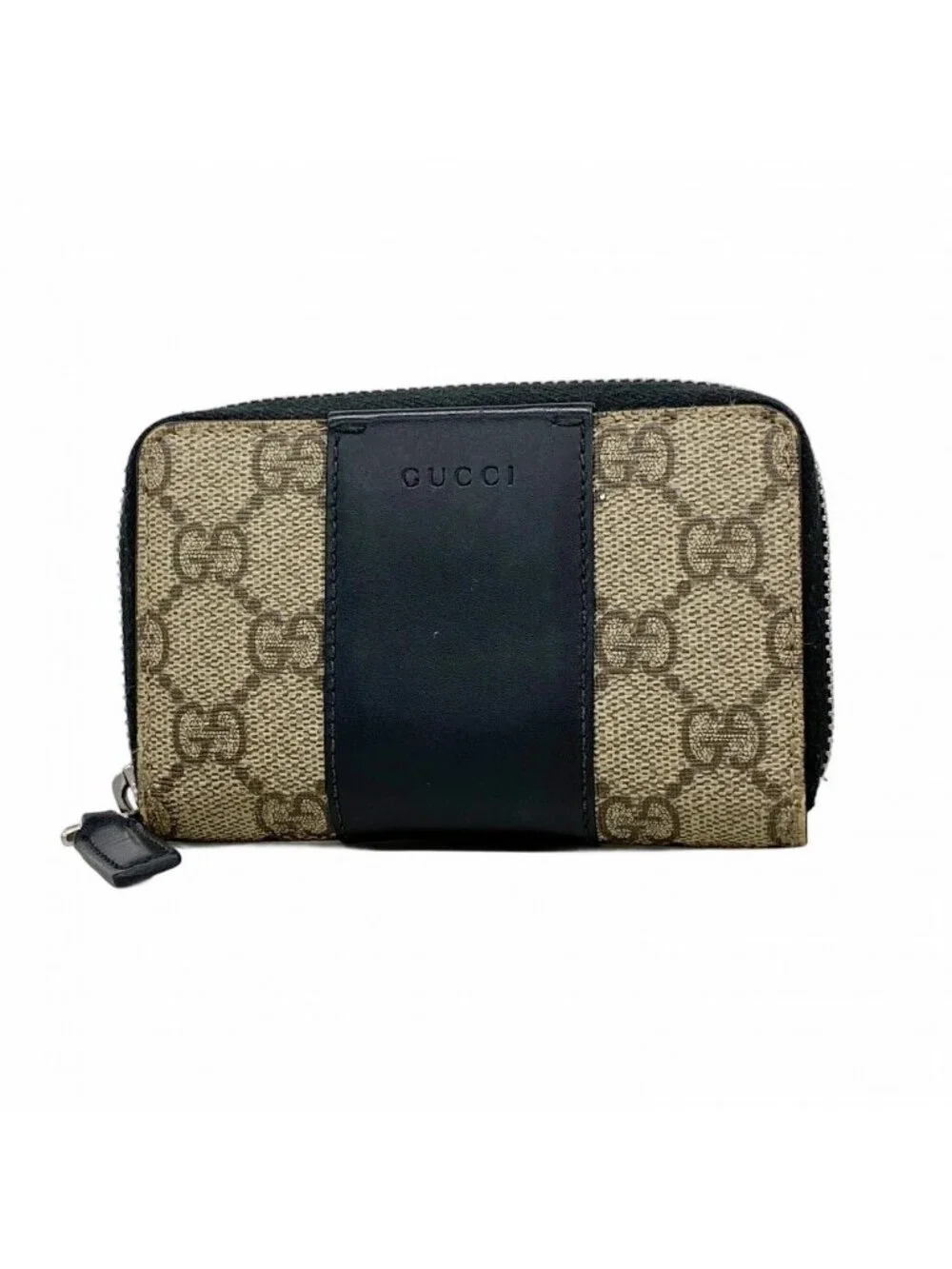 ★SOLD★ Gucci Coin Case GG Supreme Leather Black Brown Silver - Picture 1 of 7